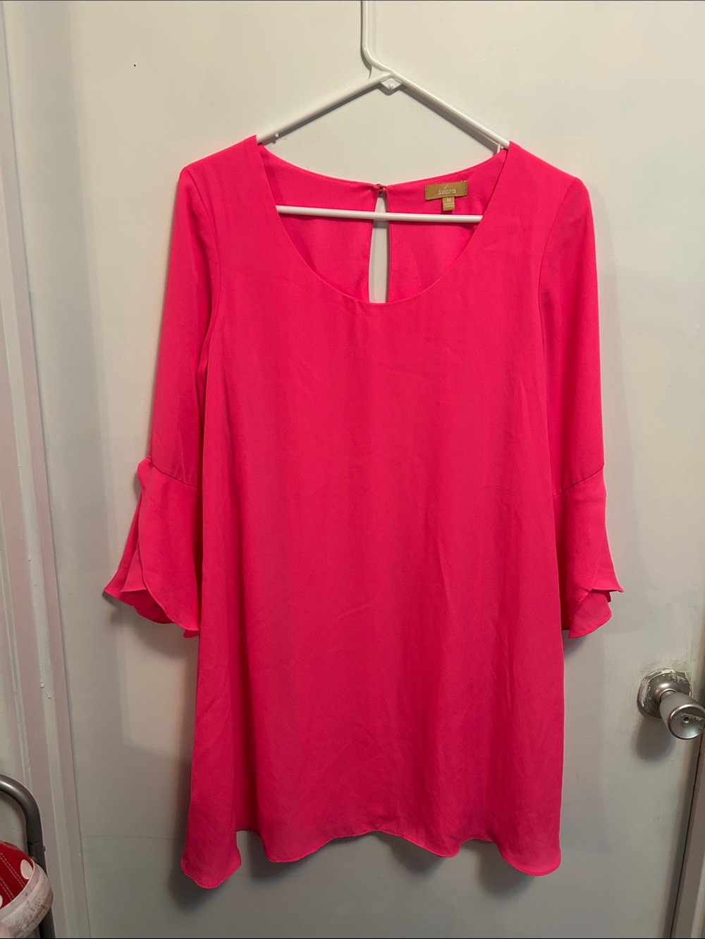 Takara Hot Pink Scoop Neck Ruffle Sleeve Tunic